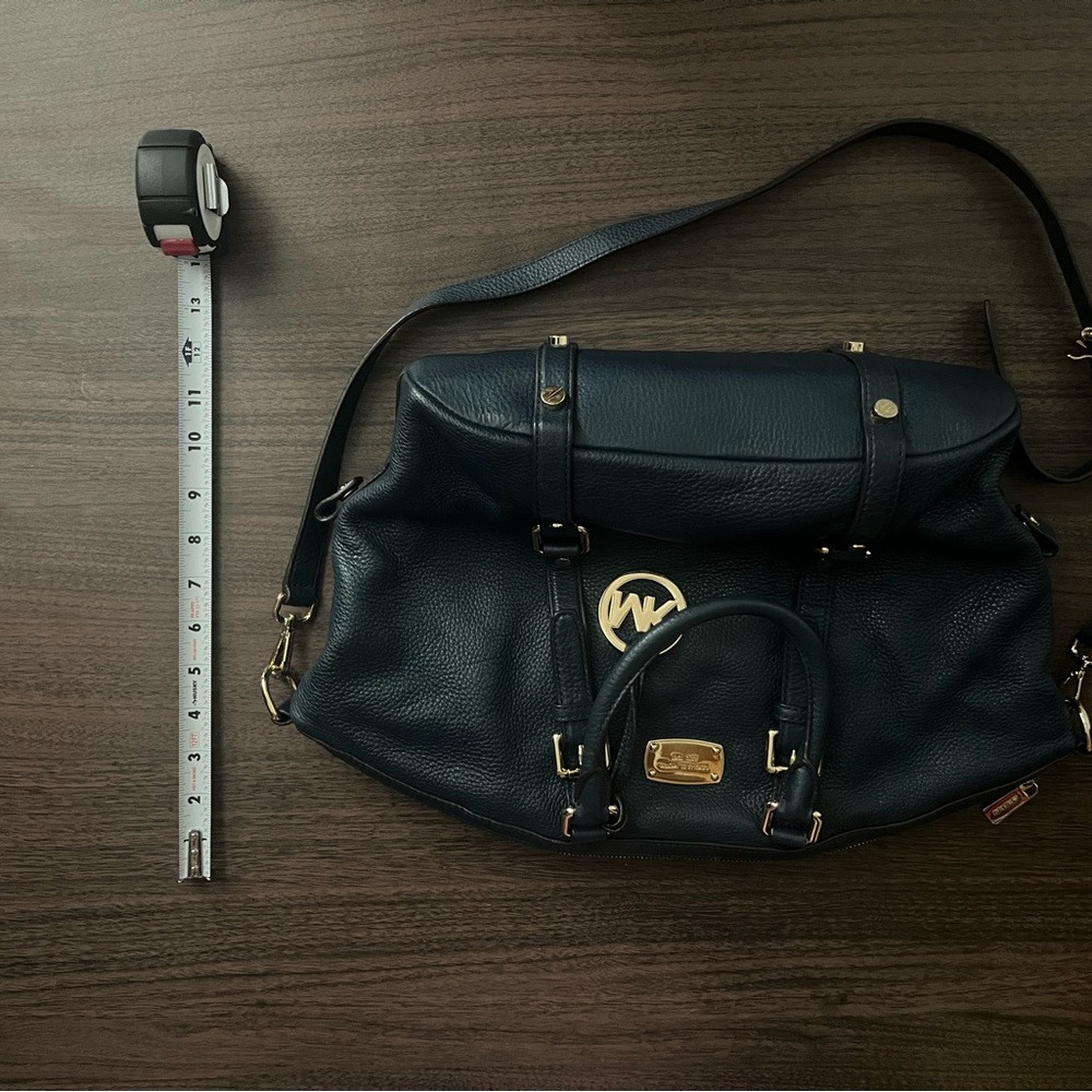 Michael Kors Bedford Belted DARK BLUE Pebbled Leather Satchel Shoulder Bag - Picture 11 of 13